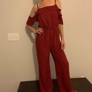 Everyly Jumpsuit in Red with Off The Shoulder